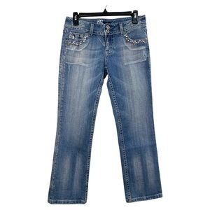 Miss Me Heart Charm‎ Embellished Jeans Size 28 Crop Ankle Shabby Chic Distressed
